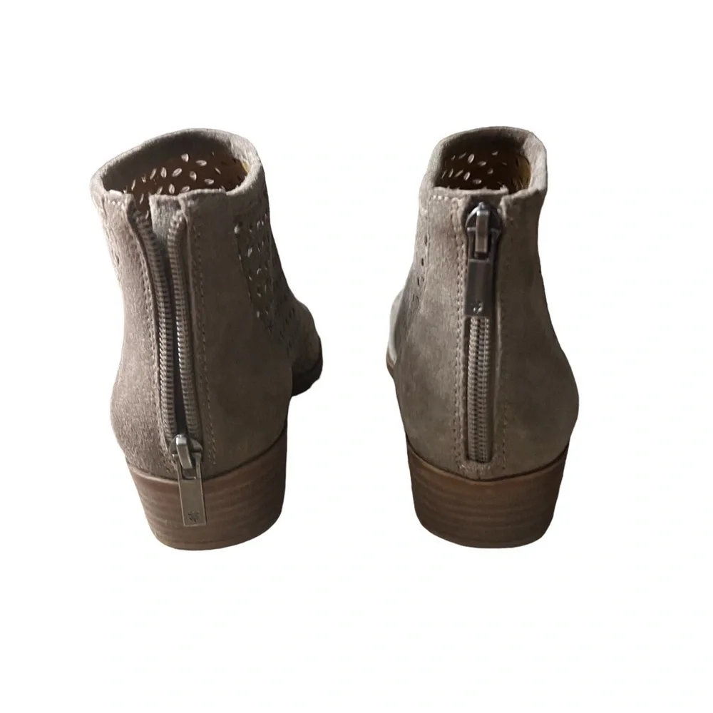 LUCKY BRAND Basel Perforated Booties in Tan with Stacked Wood Heel Size 7.5